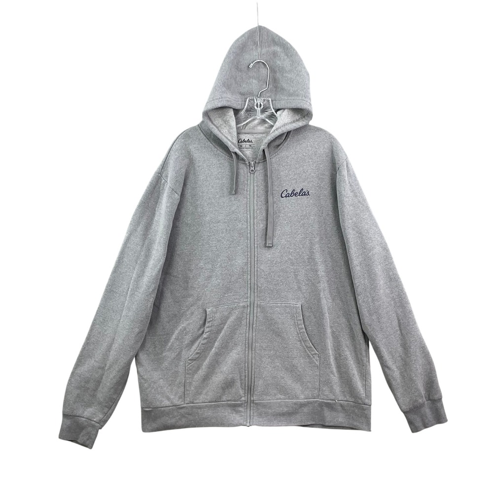 Cabela's Full Zip Hoodie Mens XL Gray Heathered Logo Sweatshirt Outdoor Casual